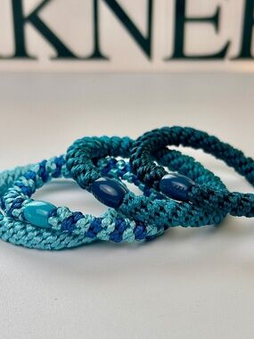 NWT KKNEKKI Authentic, Original 4-Bundle of Hair Ties Elastics in Bold Blue Hues